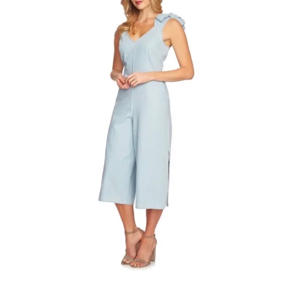 NWT CeCe by Cynthia Steffe Chambray Jumpsuit Light Jean Bow Detail One Piece Sz8 - Picture 1 of 10